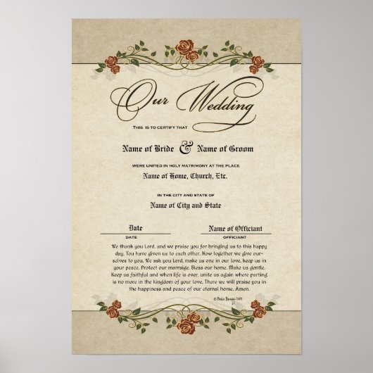 ウェディング証明書（記念飾り） ポスター (正面)
