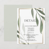 ウェディング詳細 | サテングリーンオリーブの葉 エンクロージャーカード (正面/裏面)