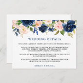 ウェディング詳細 ブルー ピンク フローラル 挿入カード ポストカード (正面/裏面)
