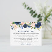 ウェディング詳細 ブルー ピンク フローラル 挿入カード ポストカード (スタンド正面)