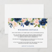 ウェディング詳細 ブルー ピンク フローラル 挿入カード ポストカード (正面/裏面)