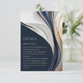 ウェディング詳細 - モダン アブストラクト ブルー ホワイト ゴールド エンクロージャーカード (スタンド正面)
