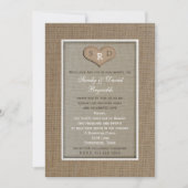ウェディング誓いの更新 ラスティックな麻のフレーム ハート付き 招待状 (正面)
