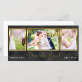 ウェディング3 フォト ピクチャー ブラック ゴールド サンクス サンキューカード (正面/裏面)