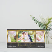 ウェディング3 フォト ピクチャー ブラック ゴールド サンクス サンキューカード (スタンド正面)