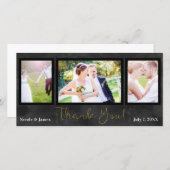 ウェディング3 フォト ピクチャー ブラック ゴールド サンクス サンキューカード (正面/裏面)