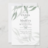 ウェディング | ほこりっぽい緑の水色の木版画 招待状 (正面)