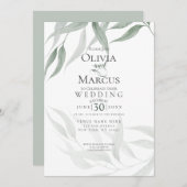 ウェディング | ほこりっぽい緑の水色の木版画 招待状 (正面/裏面)