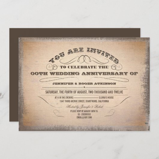 ウェディング・アニバーサリー ヴィンテージ タイポグラフィー インビテーションズ 招待状 (正面/裏面)