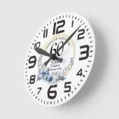 ウェディング・アニバーサリー (60) エレガント ブルー フラワーデザイン ラウンド壁時計 (傾斜)