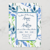 ウェディング アブストラクト 水彩 葉 招待状 (正面/裏面)