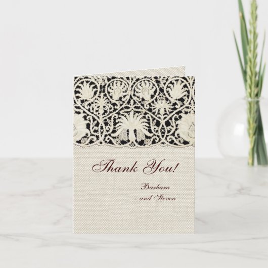 ウェディング アンティークレース リネン ホワイト クラシック プレtty サンキューカード (正面)