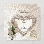 ウェディング アンティーク フローラル ローズ ベージュ クリーム 招待状 (正面/裏面)