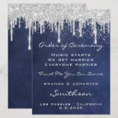 ウェディング イベント プログラム ネイビーブルー シルバーグレー ドリップス (正面/裏面)