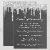 ウェディング イベント プログラム 灰色 シルバー ドリップス グリッター (正面/裏面)