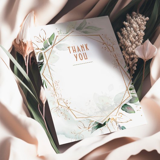 ウェディング インサート サンクス グリーン & ゴールド ラスティック 招待状