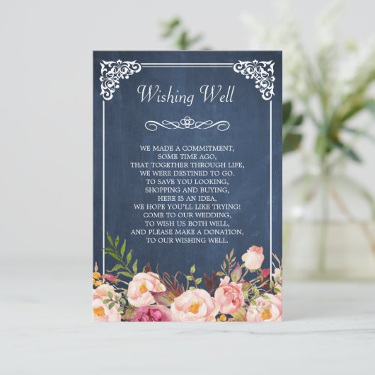 ウェディング ウィッシング ウェル ブルー 黒板 ピンク 花 エンクロージャーカード (スタンド正面)