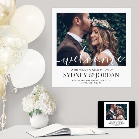 ウェディング ウェルカム エレガント カリグラフィー スクエア フォト ポスター