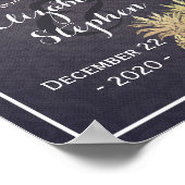 ウェディング ウェルカム ゴールド パイナップル カップル ネイビー ブルー ポスター (角)