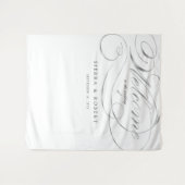 ウェディング ウェルカム サイン エレガント 偽銀色スクリプト タペストリー (正面(横))