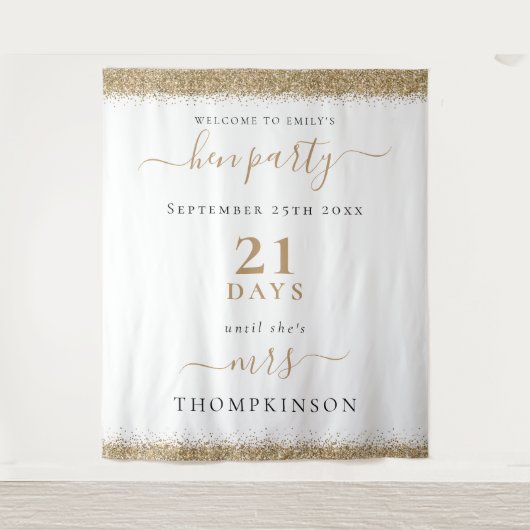 ウェディング ウェルカム ハン パーティー ゴールド グリッター デイズ タペストリー (正面)
