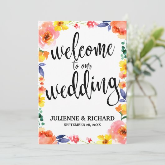 ウェディング ウェルカム ボヘミア フラワー 安価 サイン (スタンド正面)