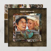 ウェディング　ウエスタン　スエード　エンゲージメント　バレンタイン 招待状 (正面/裏面)