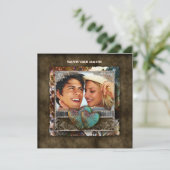 ウェディング　ウエスタン　スエード　エンゲージメント　バレンタイン 招待状 (スタンド正面)