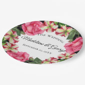 ウェディング ウォーターカラー ピンクの花のリース 円 ペーパープレート (アングル)