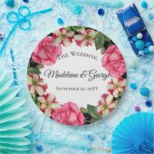 ウェディング ウォーターカラー ピンクの花 輪っか ペーパープレート (パーティー)