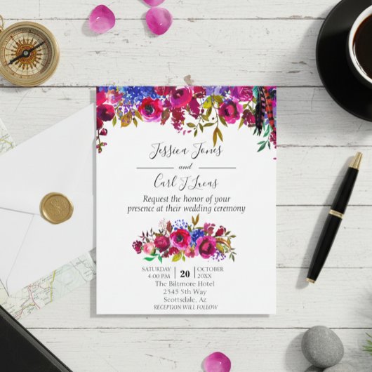 ウェディング ウォーターカラー ブライト フローラル ジュエル トーン 赤