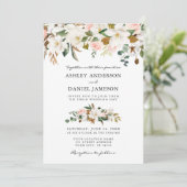 ウェディング ウォーターカラー マグノリア ローズ グリーン 招待状 (スタンド正面)