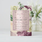 ウェディング ウォーターカラー マルサラ ホワイト フローラル ローズ ゴールド 招待状 (スタンド正面)