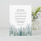 ウェディング ウォーターカラー ラスティック パイン ツリー フォレスト グリーン 招待状 (スタンド正面)