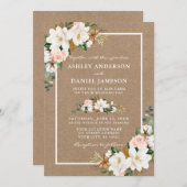 ウェディング ウォーターカラー ローズ ホワイト マグノリア クラフト 招待状 (正面/裏面)