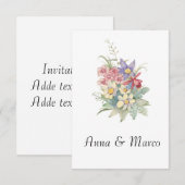 ウェディング ウォーターカラー 花の招待状 テンプレート (正面/裏面)