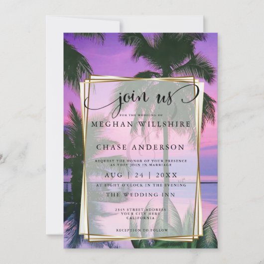 ウェディング | エキゾチック熱帯ナイトビーチ11a 招待状 (正面)