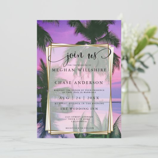 ウェディング | エキゾチック熱帯ナイトビーチ11a 招待状 (スタンド正面)