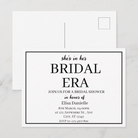 ウェディング エラ ミニマリスト モダン オーダーメイド ブライズ シャワー ポストカード (正面/裏面)