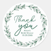ウェディング エレガント 水彩 グリーン リーフ ラウンドシール (正面)
