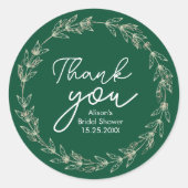 ウェディング エレガント 水彩 グリーン リーフ ラウンドシール (正面)