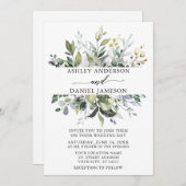 ウェディング エレガント 水彩 ボタニカル グリーン 招待状 (正面/裏面)