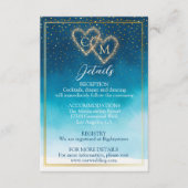 ウェディング オーシャン ブルー ウォーター カラー ウェーブ モノグラム エンクロージャーカード (正面)