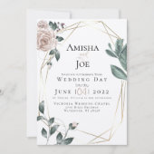 ウェディング | カスタム – 水彩赤面ほこりっぽいバラ金ゴールド 招待状 (正面)