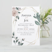 ウェディング | カスタム – 水彩赤面ほこりっぽいバラ金ゴールド 招待状 (スタンド正面)