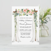 ウェディング カノピー アーチ 水彩 ピンク 花 グリーン 招待状 (スタンド正面)