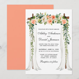 ウェディング カノピー アーチ 水彩 フラワー コーラル 招待状