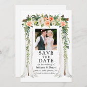 ウェディング カノピー 水彩 コーラル ホワイト フラワーフォト セーブザデート (正面/裏面)