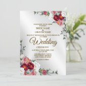 ウェディング カラフル レッド ホワイト フローラル シルバー エレガント 招待状 (スタンド正面)