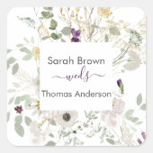 ウェディング カラフル ワイルドフラワー イエローとパープル スクエアシール (正面)